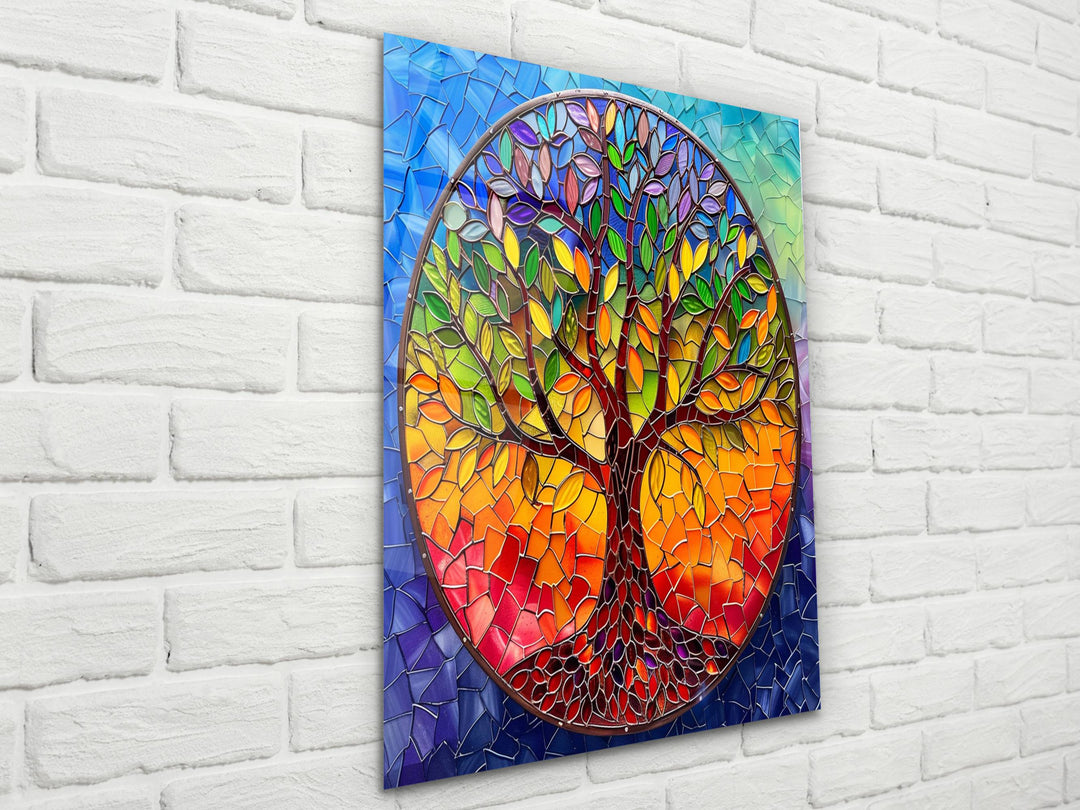 Stained Glass Tree of Life Pattern Wall Art Decor-Home&Office Glass Printing Wall Painting