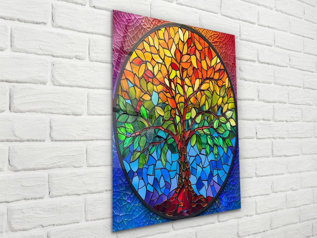 Stained Glass Tree Of Life Pattern Wall Art Decor-Home&Office Glass Printing Wall Painting