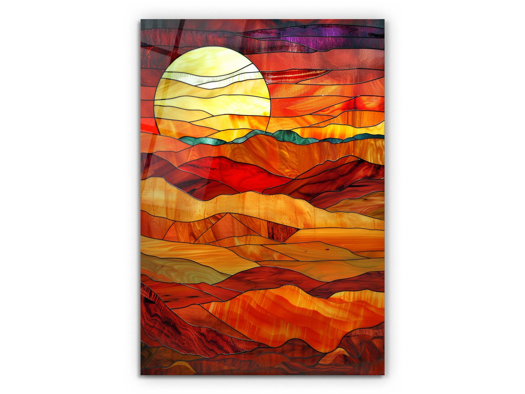 Stained Glass Sunset Pattern Wall Art Decor-Home&Office Glass Printing Wall Painting