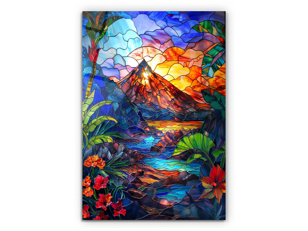 Stained Glass Sunset Pattern Wall Art Decor-Home&Office Glass Printing Wall Painting