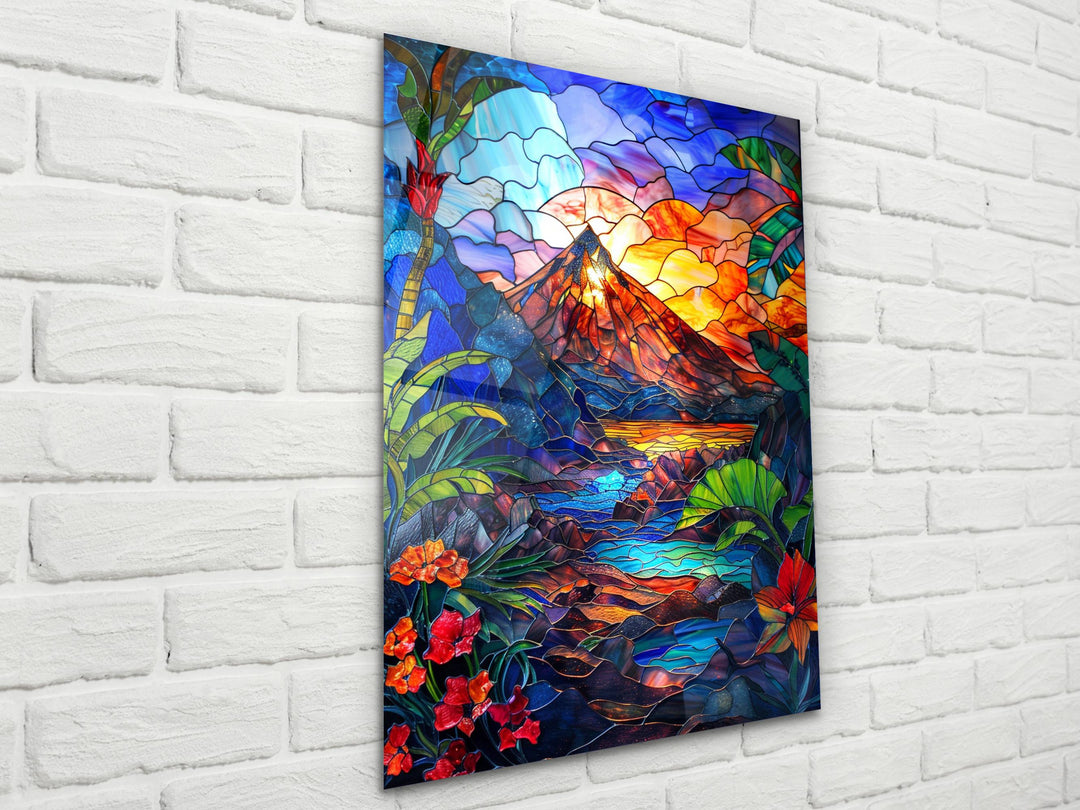 Stained Glass Sunset Pattern Wall Art Decor-Home&Office Glass Printing Wall Painting