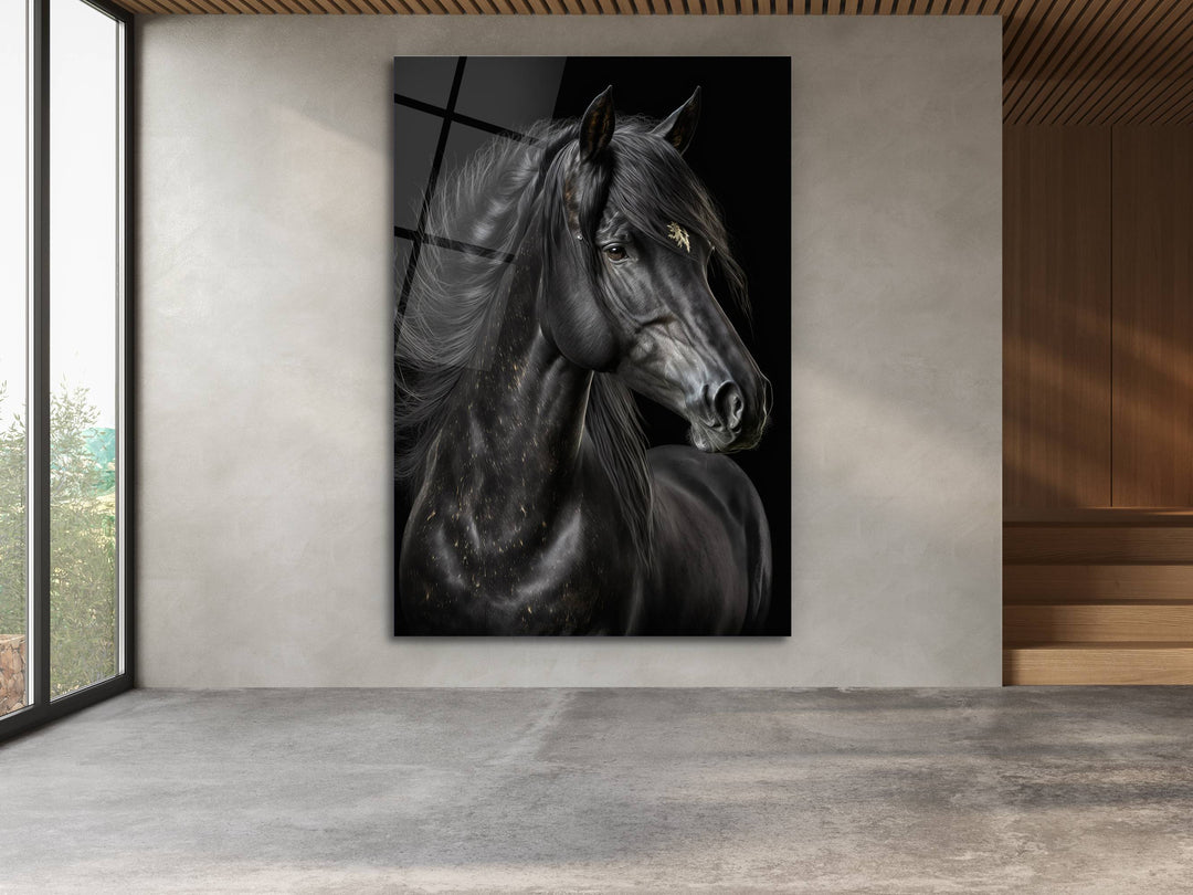 Horse Glass Printing Wall Art - Black Glass Wall Decor