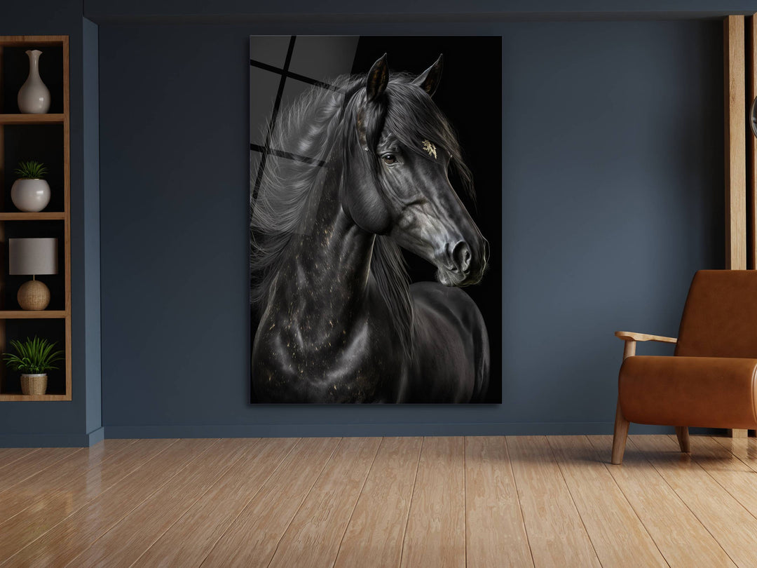 Horse Glass Printing Wall Art - Black Glass Wall Decor