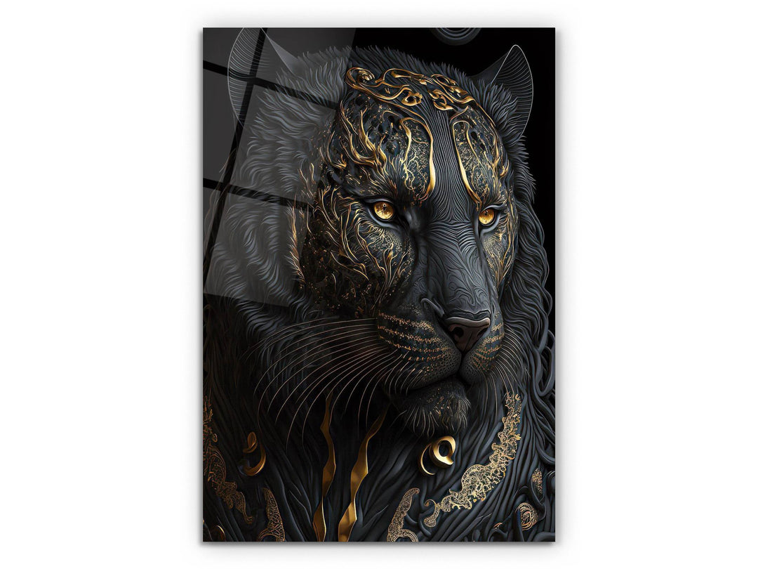 Lion Glass Printing Wall Art - Black Glass Wall Decor