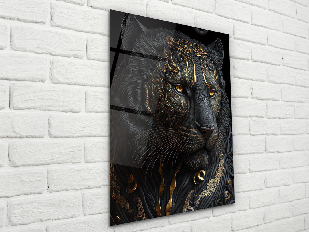 Lion Glass Printing Wall Art - Black Glass Wall Decor