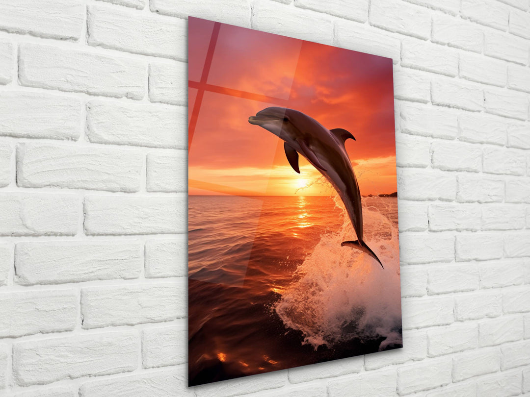 Sunset& Dolphin Glass Printing Wall Art - Sea Glass Wall Decor