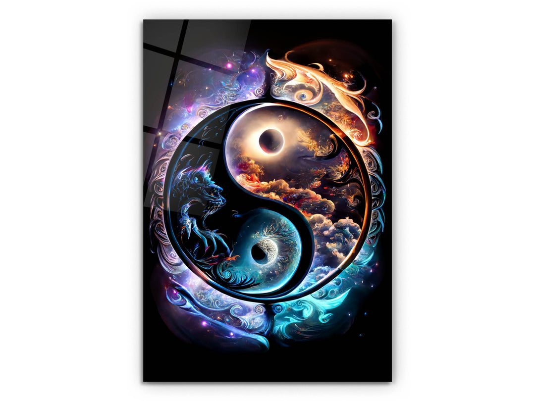 Ying Yang Glass Printing Wall Art -Colorful  Glass Wall Decor