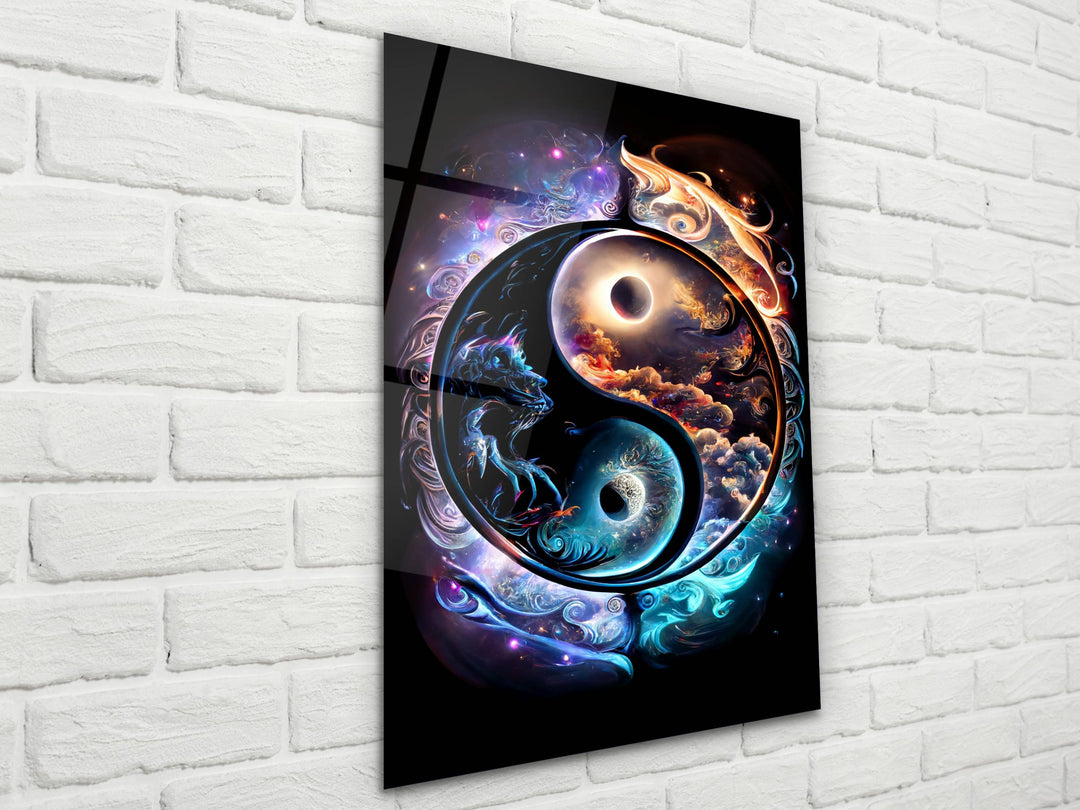 Ying Yang Glass Printing Wall Art -Colorful  Glass Wall Decor