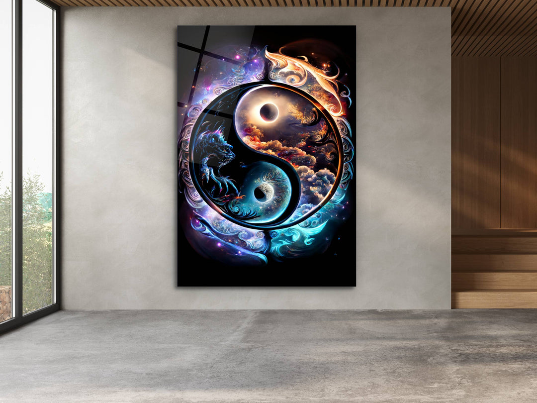 Ying Yang Glass Printing Wall Art -Colorful  Glass Wall Decor