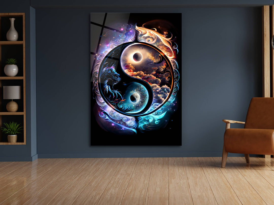 Ying Yang Glass Printing Wall Art -Colorful  Glass Wall Decor