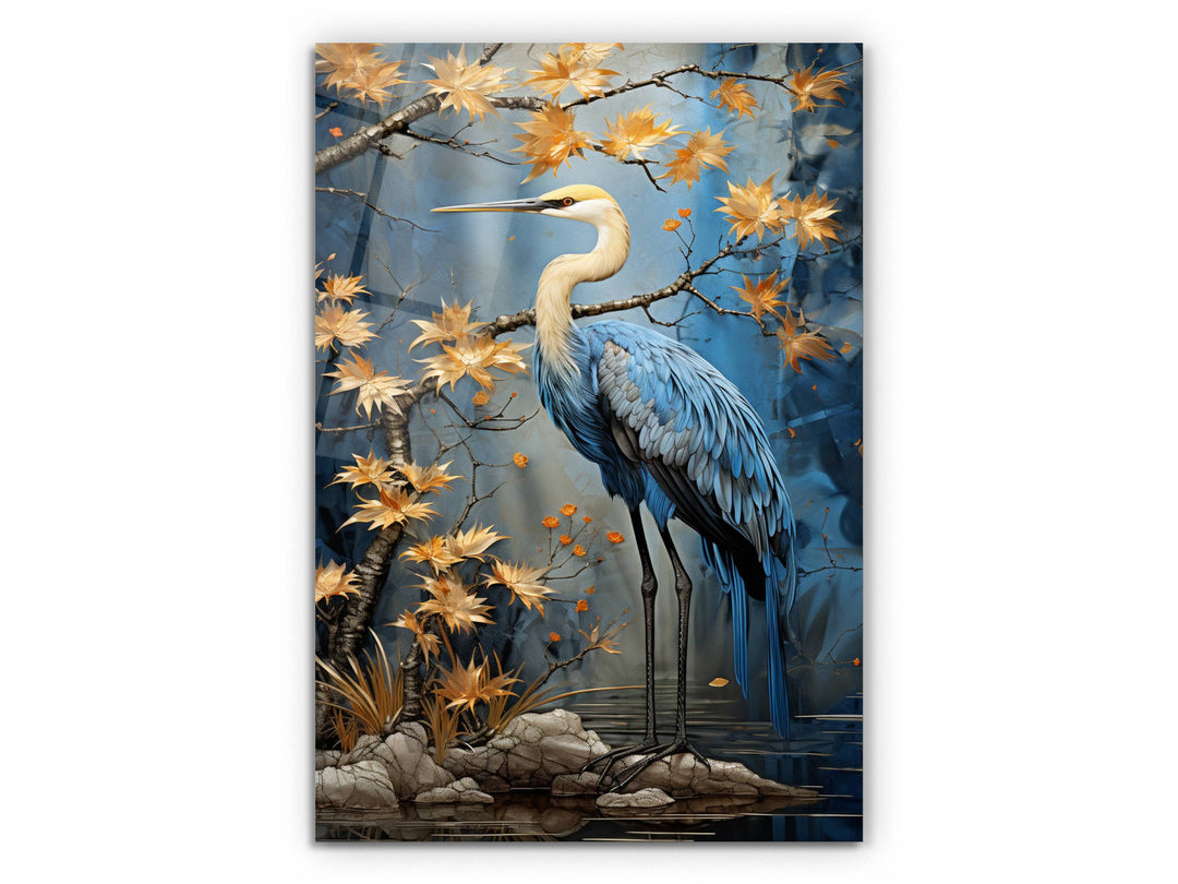 Blue Stork Glass Printing Wall Art - Glass Wall Decor