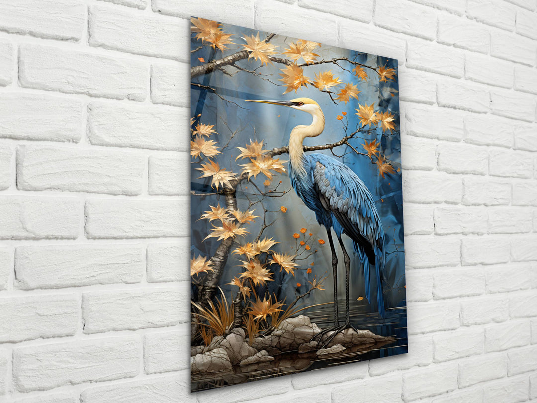 Blue Stork Glass Printing Wall Art - Glass Wall Decor