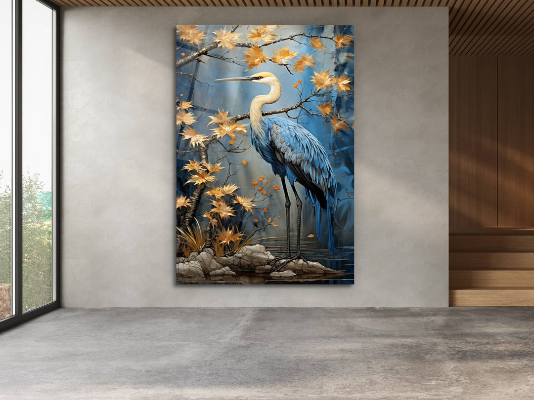 Blue Stork Glass Printing Wall Art - Glass Wall Decor