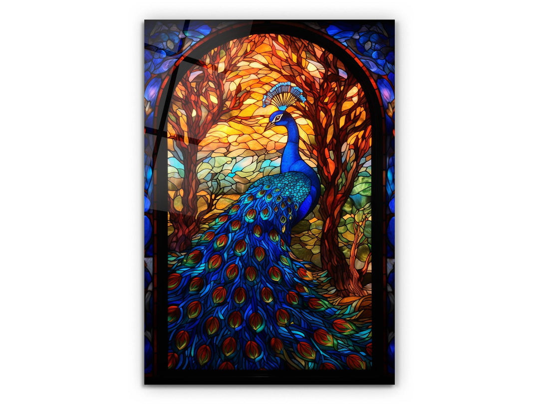 Abstract Colorful Stained Glass Pattern Wall Art Decor- Peacock Glass Printing Wall Painting