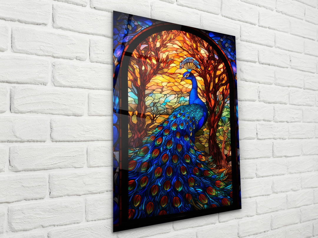 Abstract Colorful Stained Glass Pattern Wall Art Decor- Peacock Glass Printing Wall Painting