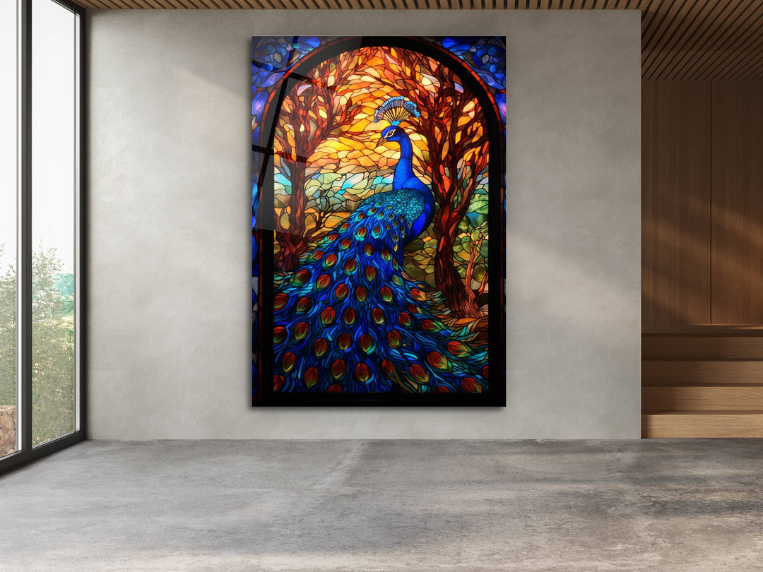 Abstract Colorful Stained Glass Pattern Wall Art Decor- Peacock Glass Printing Wall Painting