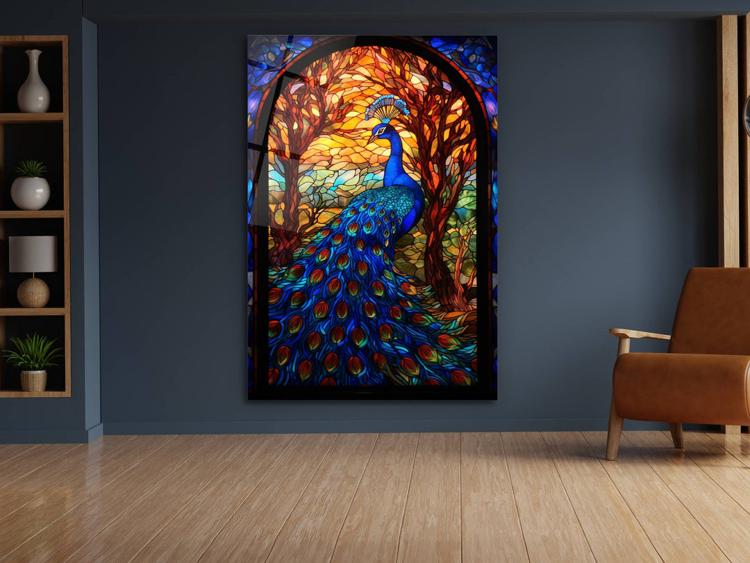 Abstract Colorful Stained Glass Pattern Wall Art Decor- Peacock Glass Printing Wall Painting