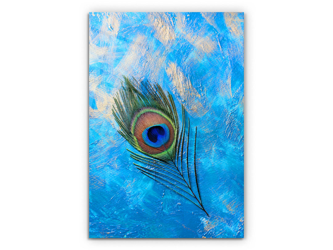 Peacock Feather Glass Wall Art Decor-Blue Glass Printing Wall Painting