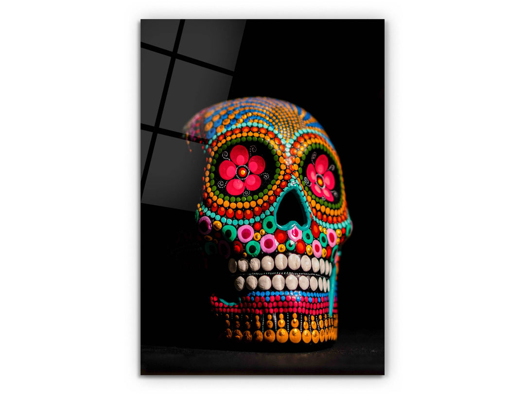 Mexican Sugar Skull Glass Wall Art Decor-Home&Office Glass Printing Wall Painting