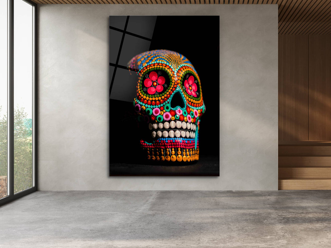 Mexican Sugar Skull Glass Wall Art Decor-Home&Office Glass Printing Wall Painting