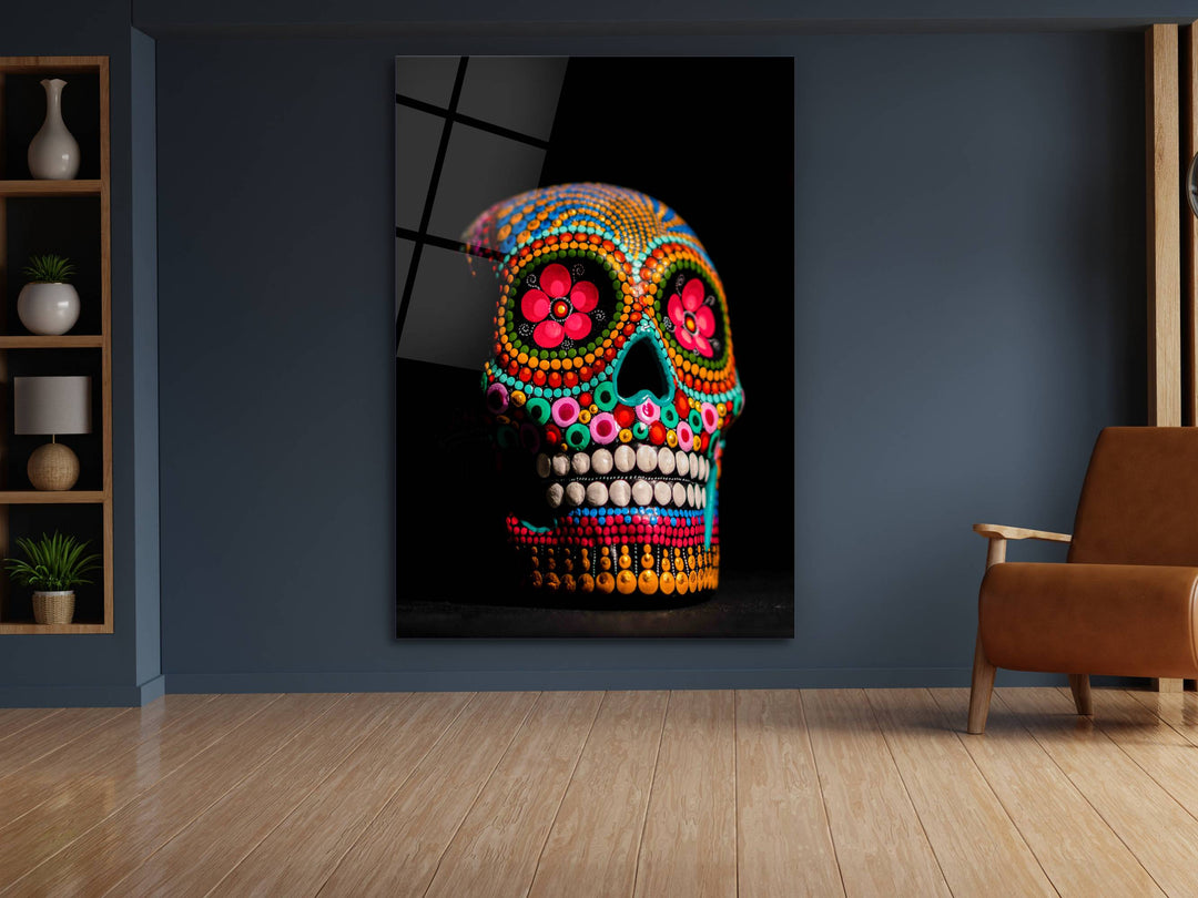 Mexican Sugar Skull Glass Wall Art Decor-Home&Office Glass Printing Wall Painting