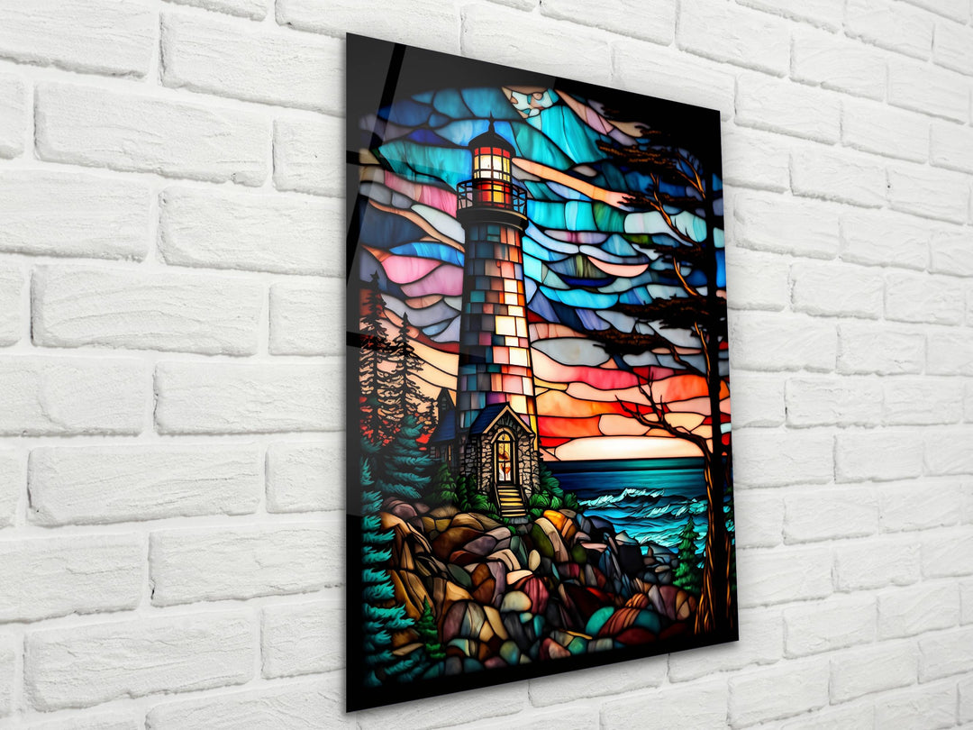 Stained Glass Light House Pattern Wall Art Window-Wall Painting Decor