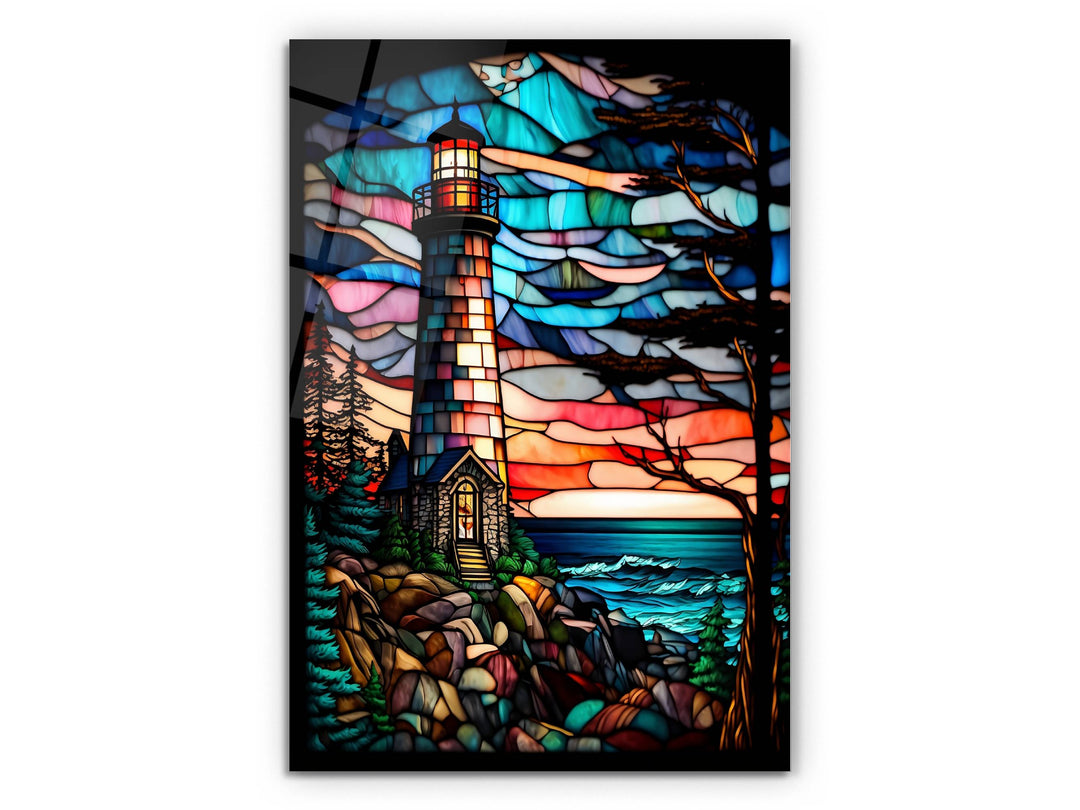 Stained Glass Light House Pattern Wall Art Window-Wall Painting Decor