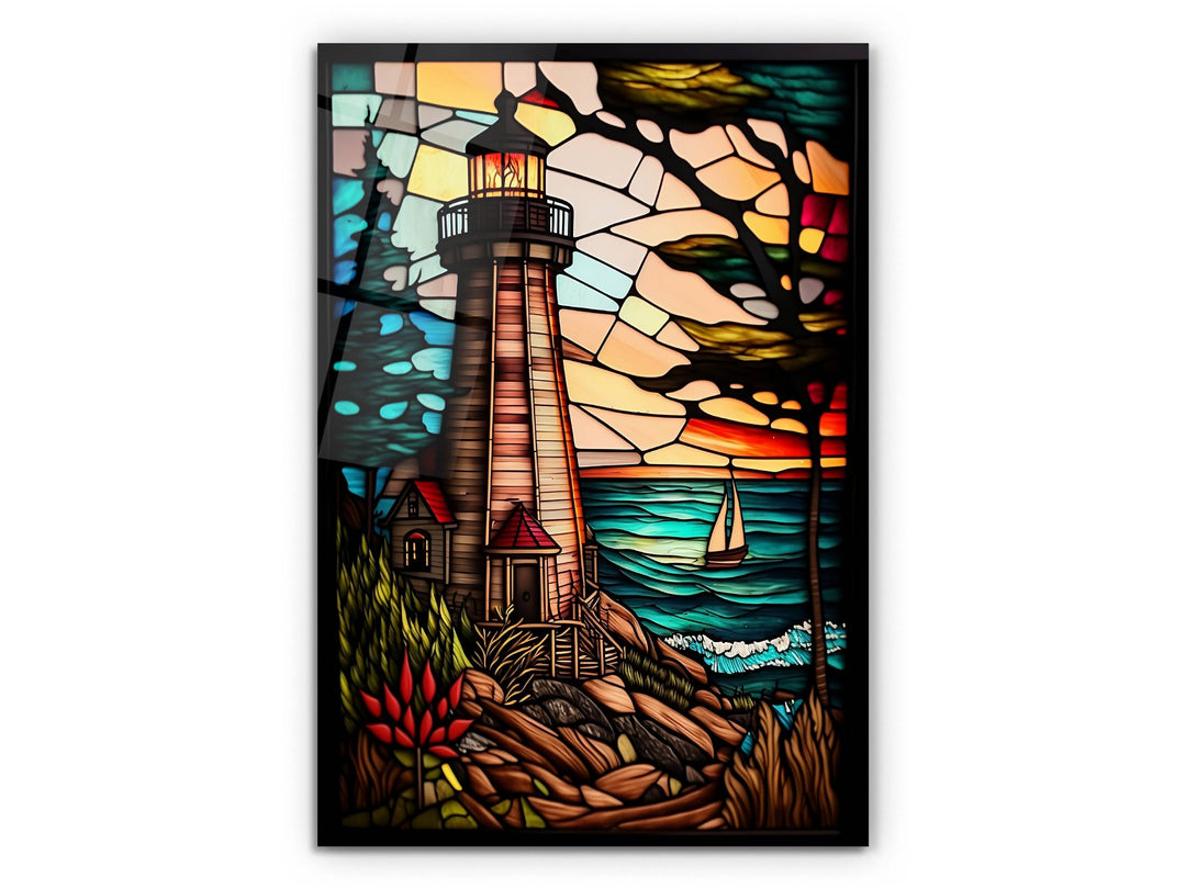 Stained Glass Light House Pattern Wall Art Window-Wall Painting Decor