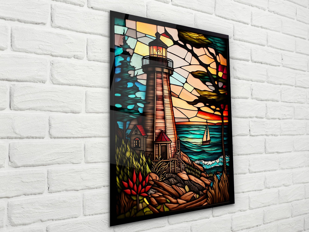 Stained Glass Light House Pattern Wall Art Window-Wall Painting Decor