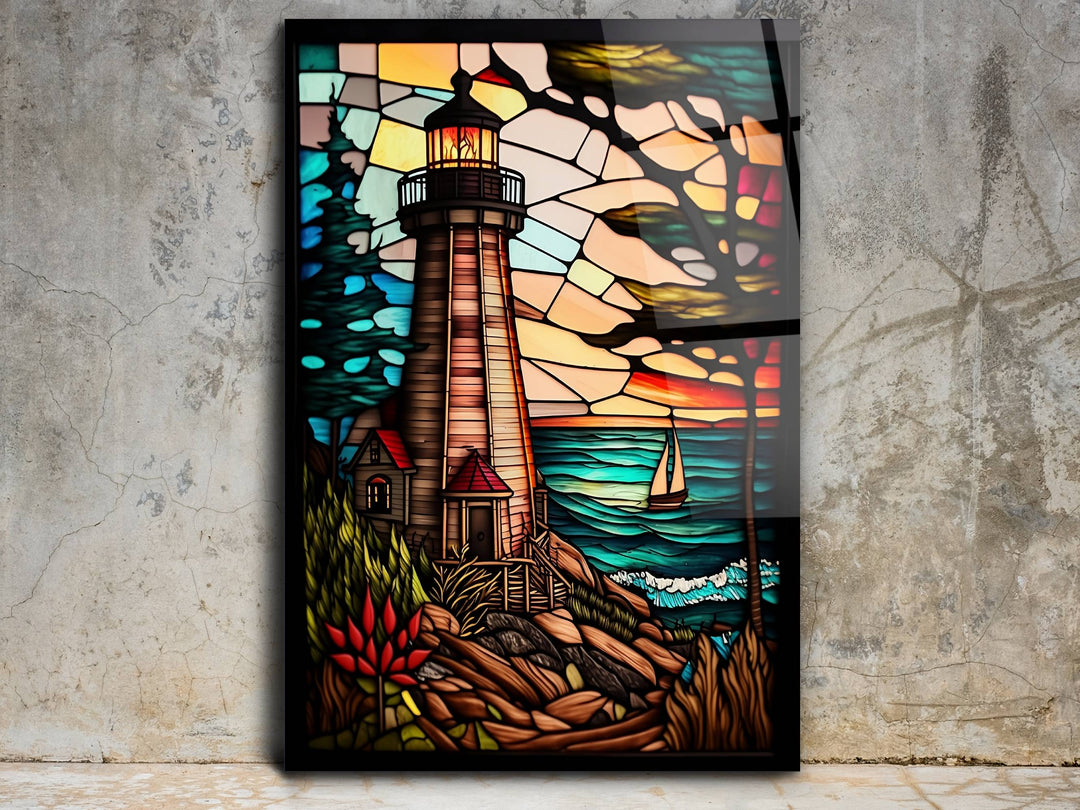 Stained Glass Light House Pattern Wall Art Window-Wall Painting Decor