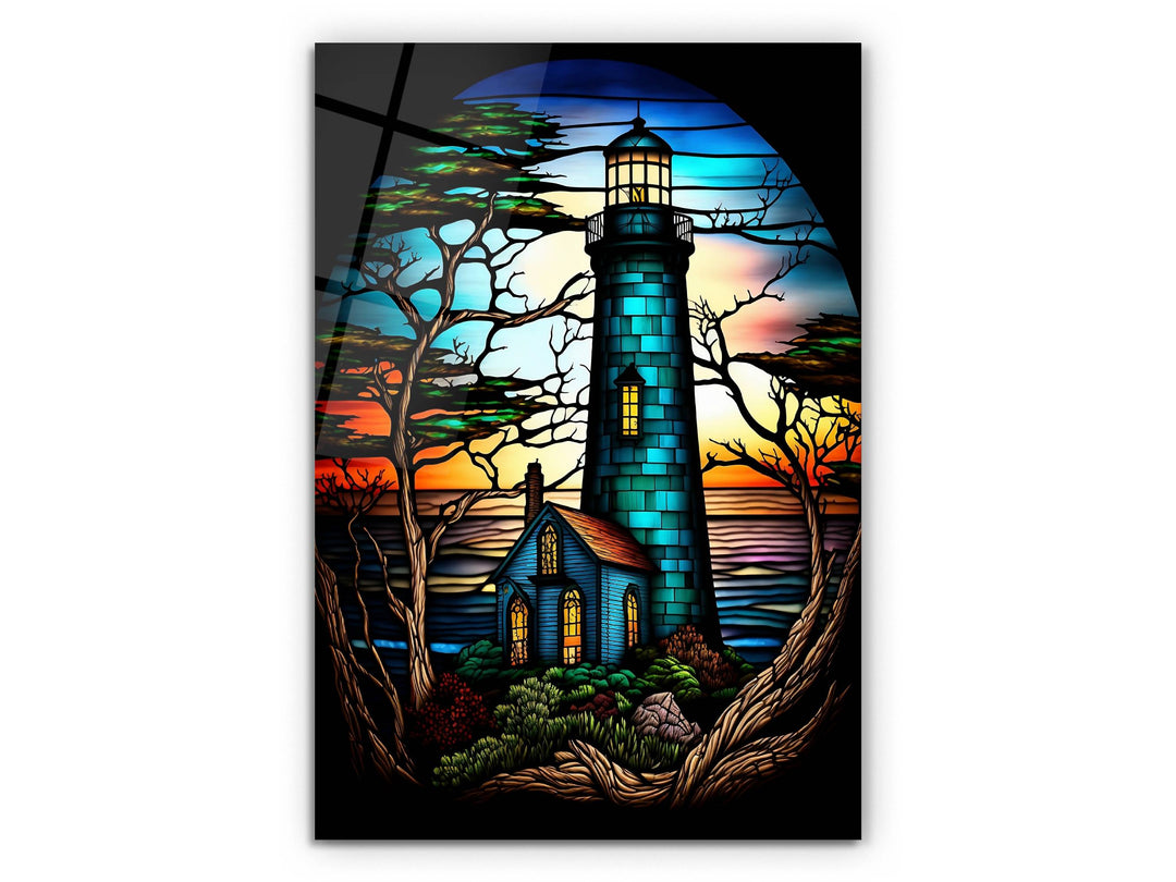 Stained Glass Light House Pattern Wall Art Window-Wall Painting Decor