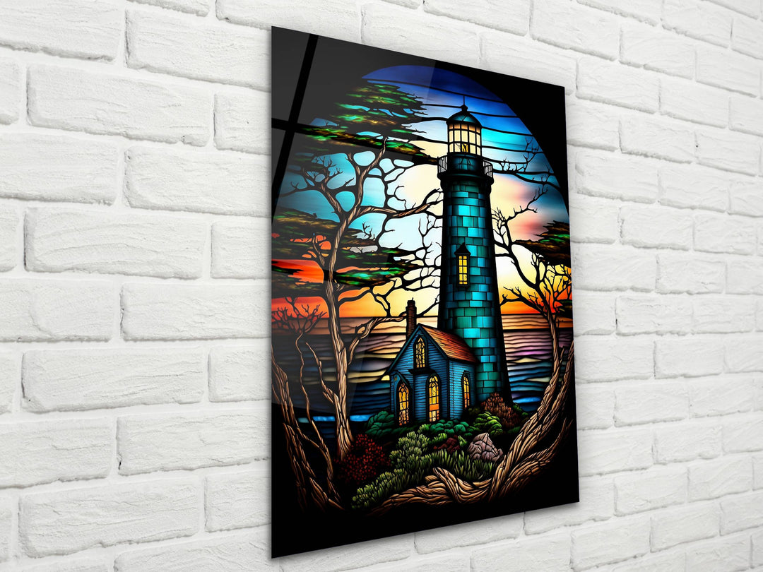 Stained Glass Light House Pattern Wall Art Window-Wall Painting Decor