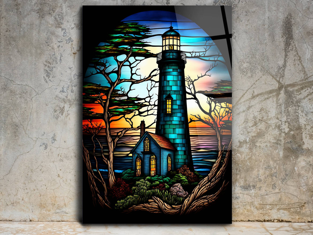 Stained Glass Light House Pattern Wall Art Window-Wall Painting Decor