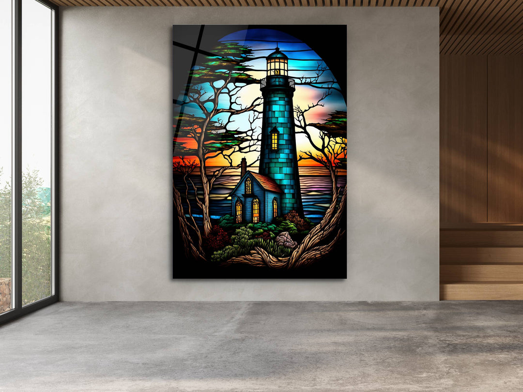 Stained Glass Light House Pattern Wall Art Window-Wall Painting Decor