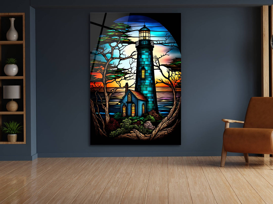 Stained Glass Light House Pattern Wall Art Window-Wall Painting Decor