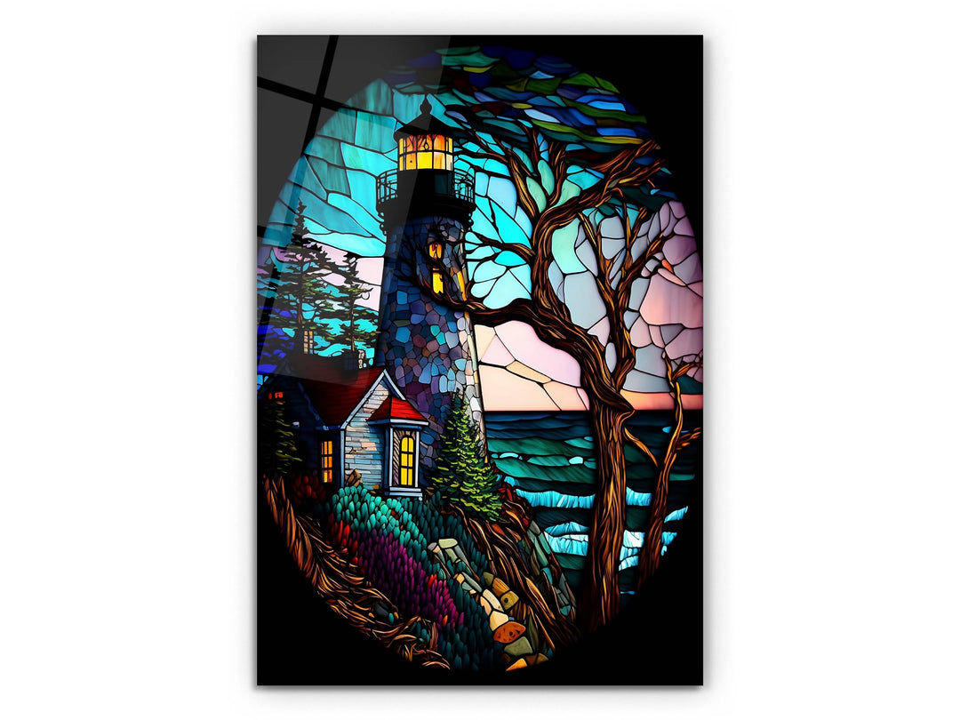 Stained Glass Light House Pattern Wall Art Window-Wall Painting Decor