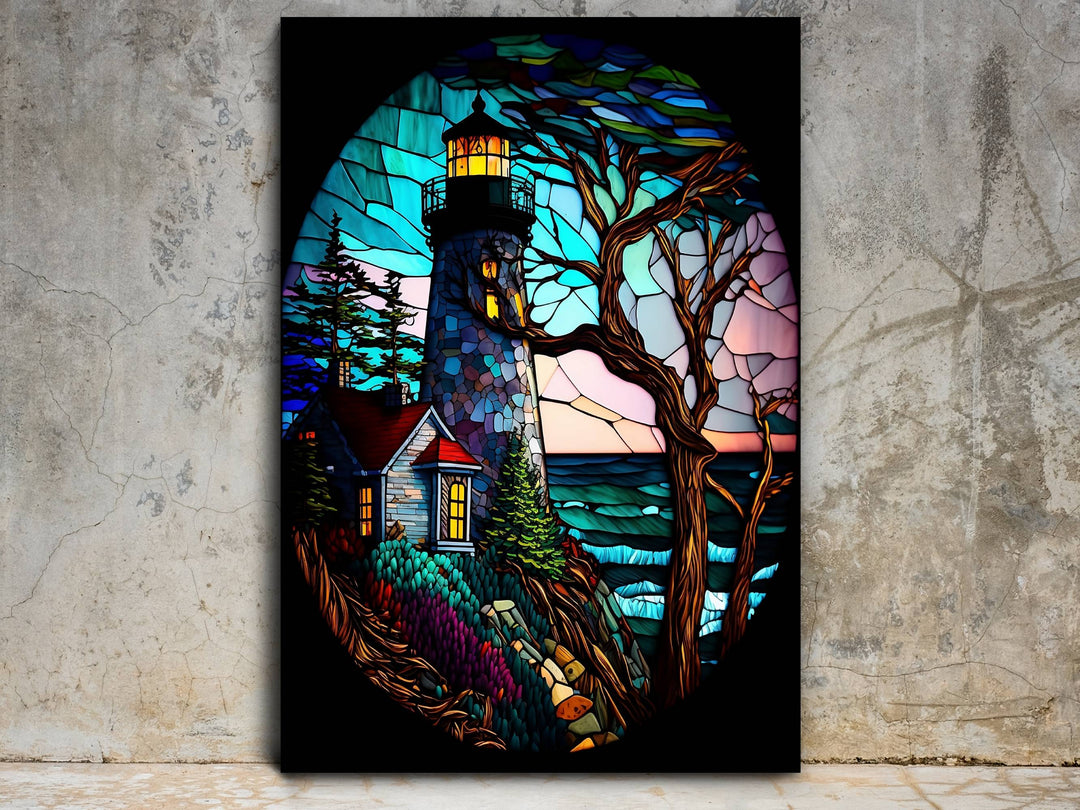 Stained Glass Light House Pattern Wall Art Window-Wall Painting Decor