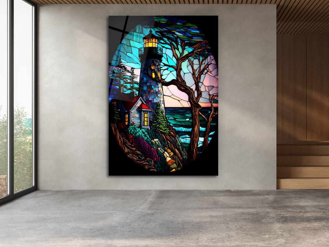 Stained Glass Light House Pattern Wall Art Window-Wall Painting Decor