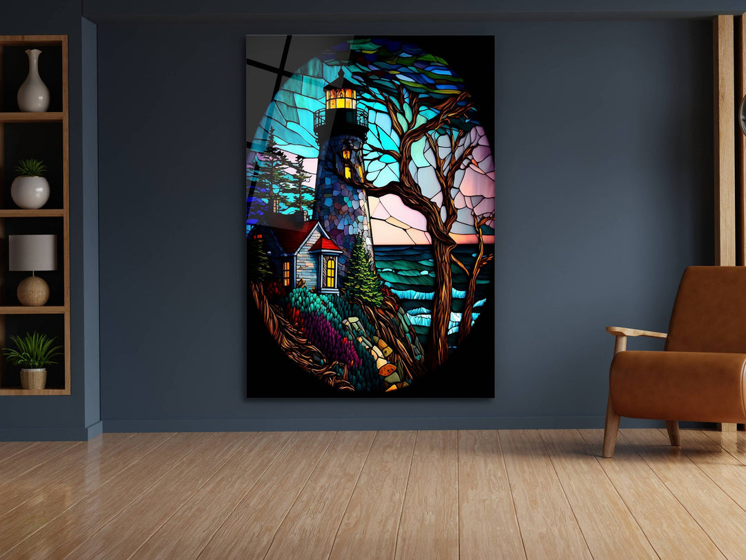 Stained Glass Light House Pattern Wall Art Window-Wall Painting Decor