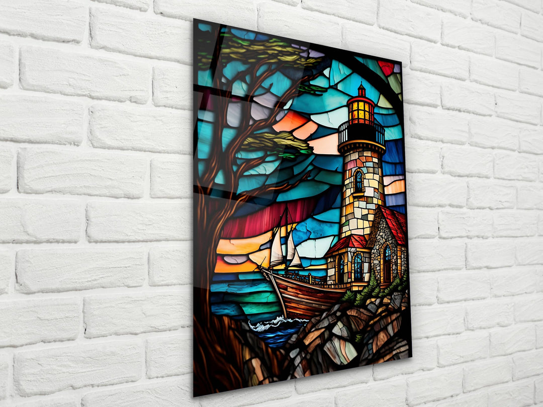 Stained Glass Light House Pattern Wall Art Window-Wall Painting Decor