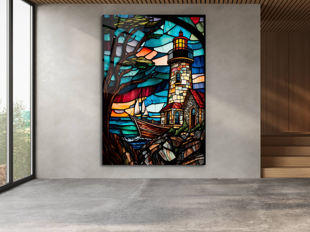 Stained Glass Light House Pattern Wall Art Window-Wall Painting Decor