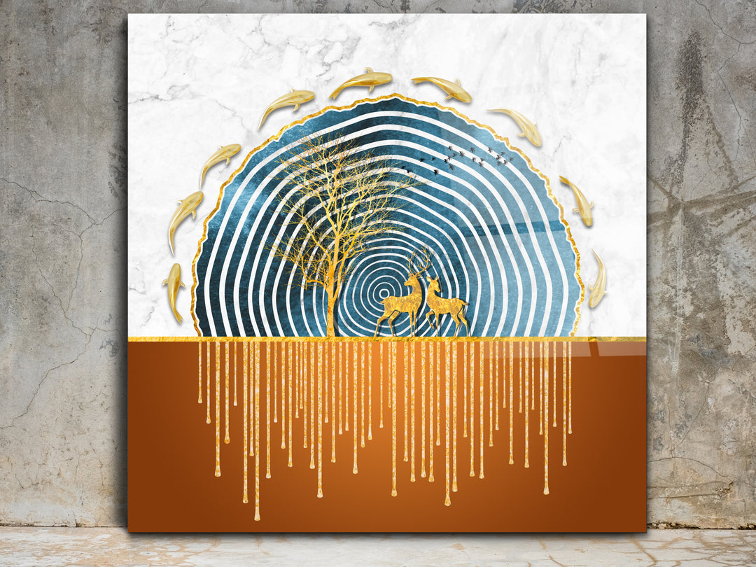 Abstract Gold&Blue Glass Printing Wall Art - Home&Office Wall Decor