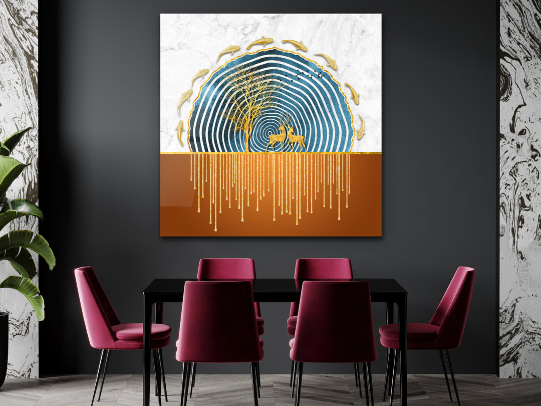 Abstract Gold&Blue Glass Printing Wall Art - Home&Office Wall Decor