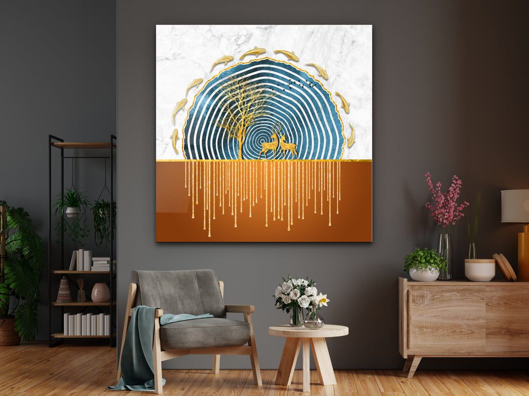 Abstract Gold&Blue Glass Printing Wall Art - Home&Office Wall Decor