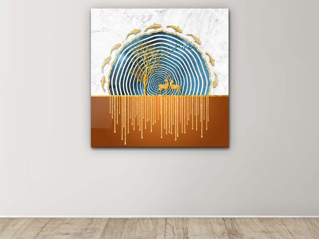 Abstract Gold&Blue Glass Printing Wall Art - Home&Office Wall Decor