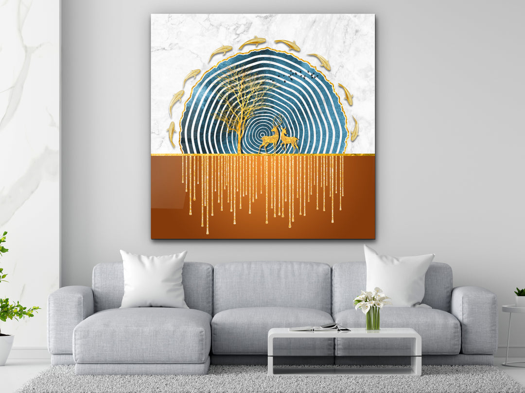 Abstract Gold&Blue Glass Printing Wall Art - Home&Office Wall Decor