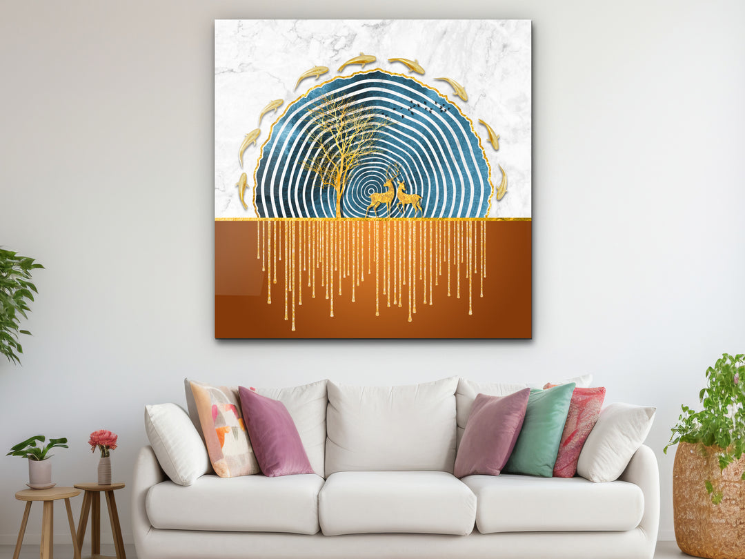 Abstract Gold&Blue Glass Printing Wall Art - Home&Office Wall Decor