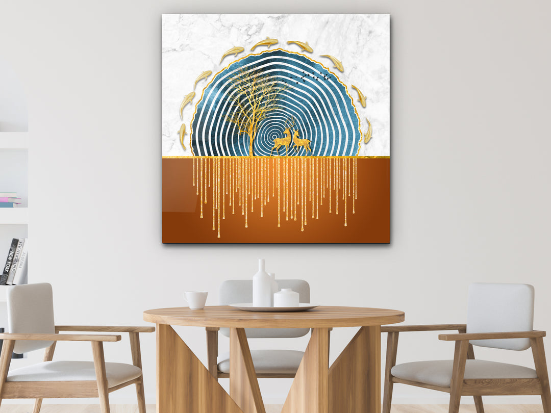 Abstract Gold&Blue Glass Printing Wall Art - Home&Office Wall Decor