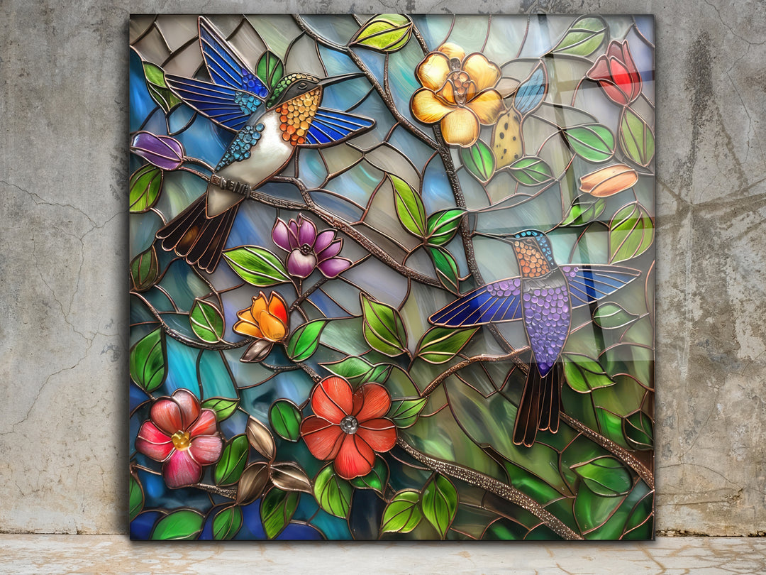 Floral Stained Glass Pattern Wall Art Panel - Home&Office Wall Decor