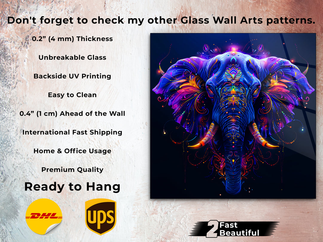 Abstract Colorful Elephant  Glass Printing Wall Art - Home&Office Wall Decor